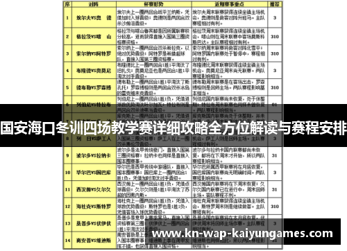 国安海口冬训四场教学赛详细攻略全方位解读与赛程安排